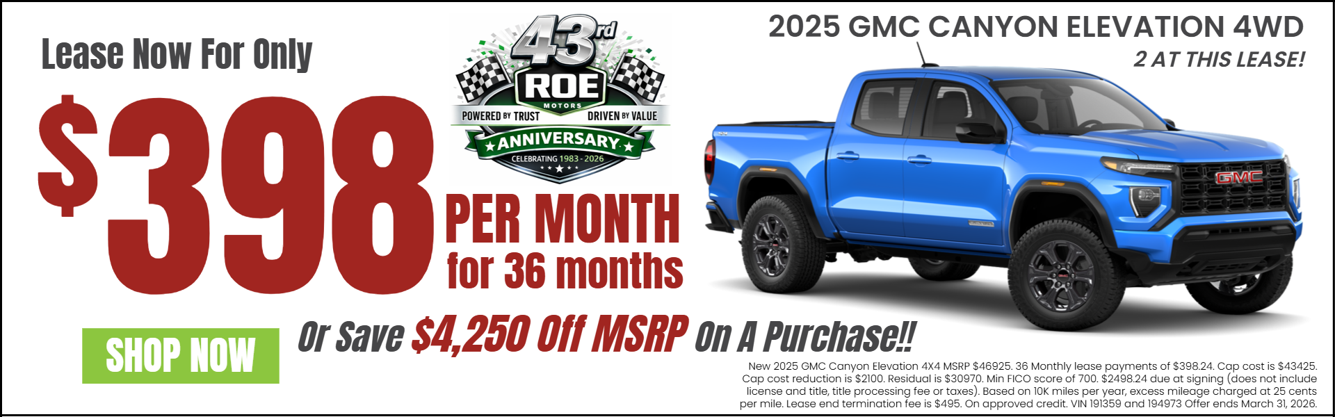 GMC CANYON OFFERS FROM ROE MOTORS