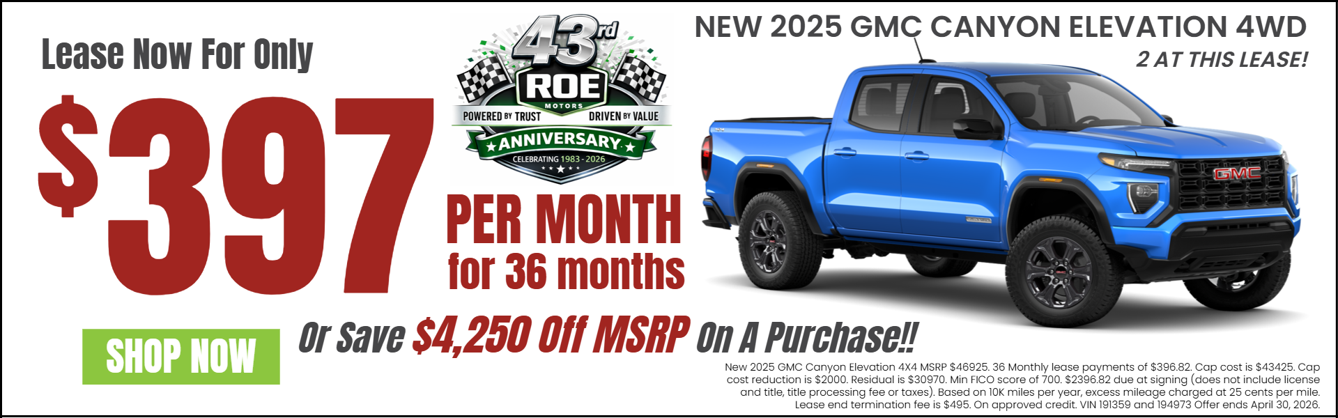 GMC CANYON OFFERS FROM ROE MOTORS