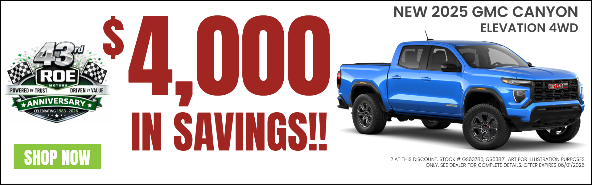 GMC CANYON OFFER FROM ROE MOTORS